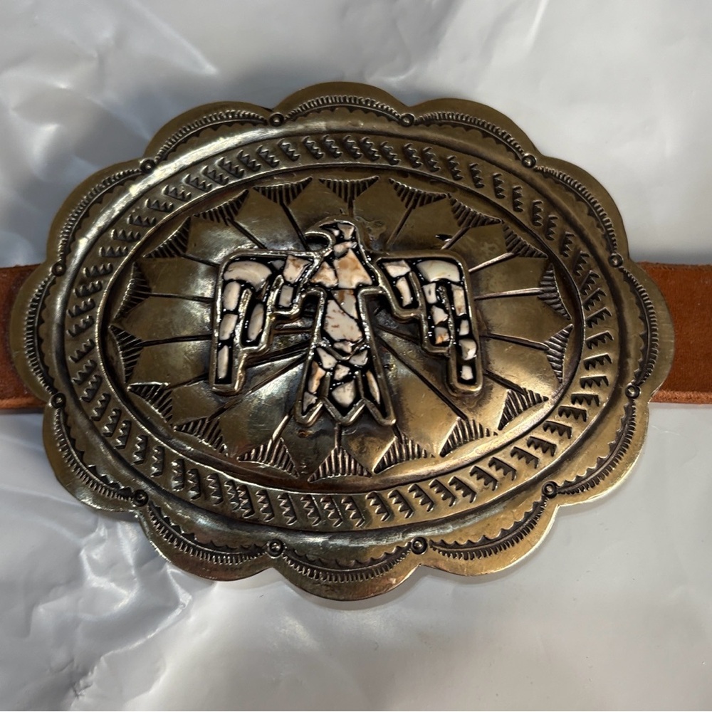 Rodeo Quincy - Barbosa Thunderbird Silver and Brown Concho Belt - Picture 15 of 16